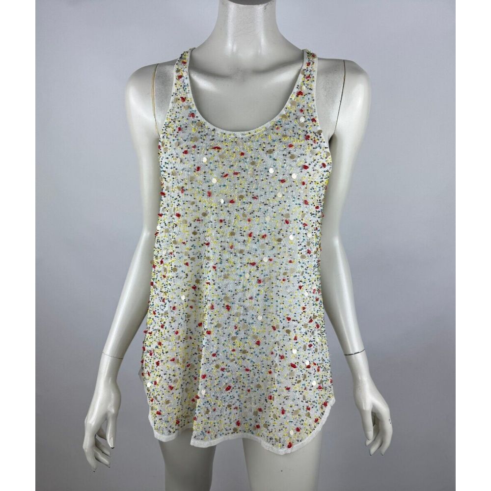 Sam Edelman Beaded Embellished Tank Top Women M NWT Sleeveless Scoop Neck Ivory